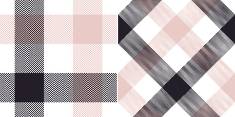 Buffalo check plaid pattern in black, pale pink, off white. Seamless herringbone textured large tartan plaid set for flannel shirt, skirt, scarf, blanket, duvet cover, throw, other textile print. - 485864635