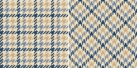 Tweed check plaid pattern for autumn, winter, spring scarf, dress, jacket, coat, skirt, blanket. Seamless abstract geometric dog tooth tartan vector illustration set for modern fashion textile design.