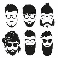 Fashion silhouette hipster style, bearded men set, vector illustration