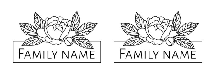 Peony frames Wedding split monogram Family name floral design