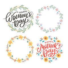 Obraz premium Women's Day hand drawn lettering. Red text isolated on white for postcard, poster, banner design element. Happy Women's Day script calligraphy. Ready holiday lettering design.