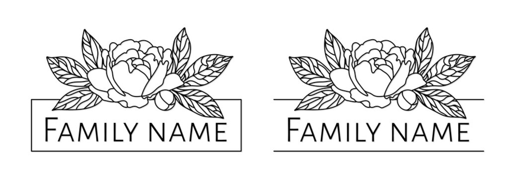 Peony frames Wedding split monogram Family name floral design