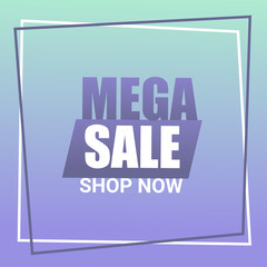 Mega sale banner template. Special offer. Discount text on blue gradient background 