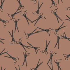 Scissors seamless pattern. Retro salon background.