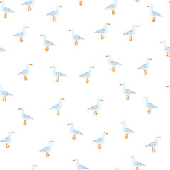 Seagulls standing seamless pattern. Background of sea birds.