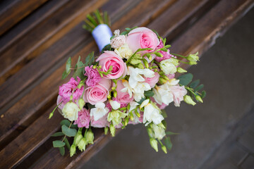 wedding bouquet on wooden background