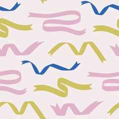 Seamless vector celebration pattern with confetti ribbons. Flying tinsel elements, serpentine streamers confetti falling party background.