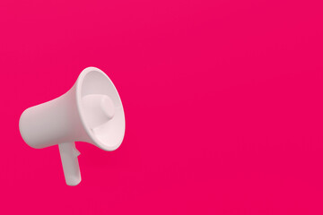 White Megaphone on pink background. 3d rendering illustration.	