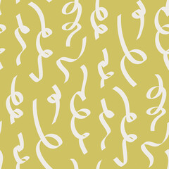 Seamless vector celebration pattern with confetti ribbons. Flying tinsel elements, serpentine streamers confetti falling party background.