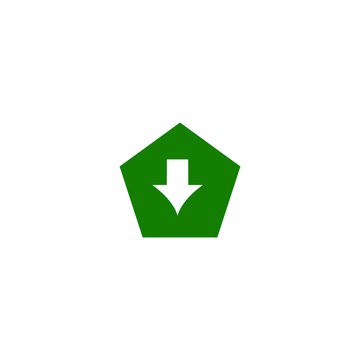 Download button. Green download button. Pentagon shape download button vector