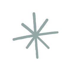 Simple hand drawn snowflake, cold winter weather element - flat vector illustration isolated on white background. Scandinavian nordic snow flake with texture.