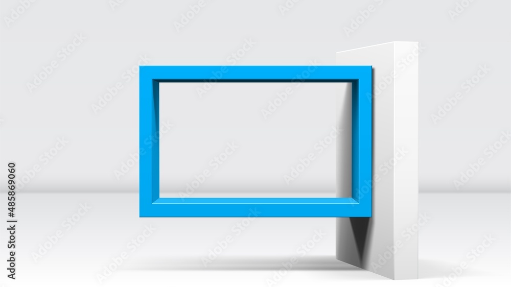 Poster 3d frame on stand or abstract minimalistic rectangle composition with the colorful room on the backg
