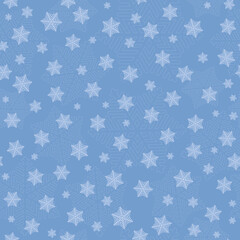 Snowflakes winter Christmas, New Year vector seamless pattern on blue background.