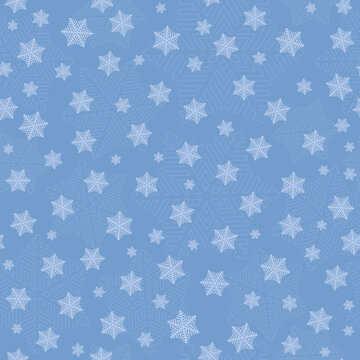 Snowflakes winter Christmas, New Year vector seamless pattern on blue background.