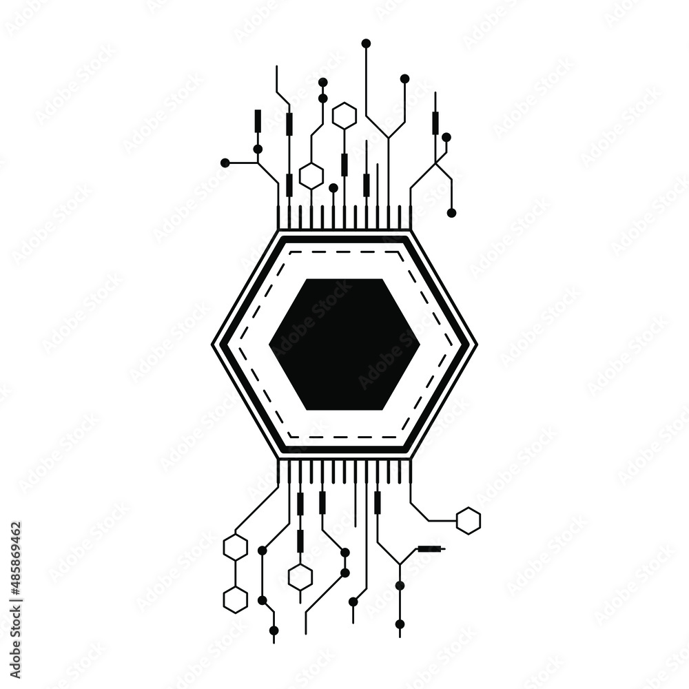 Poster abstract black simple line cpu, computer, technology doodle outline element vector design style sket