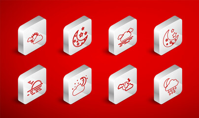 Set line Cloud with rain and moon, Moon stars, Sun cloud weather, and Sunset icon. Vector © vector_v