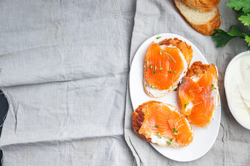 salmon sandwich smorrebrod open sandwich seafood fresh portion dietary healthy meal food diet still life snack on the table copy space food background rustic top view pescatarian diet