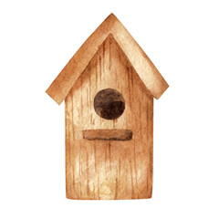 Obraz na płótnie Canvas Wooden birdhouse. Watercolor element.