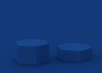 Abstract 3d blue dark hexagon podium minimal studio background.