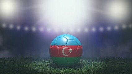 Naklejka premium Soccer ball in flag colors on a bright blurred stadium background. Azerbaijan. 3D image