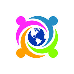 Earth Globe with People Logo can be use for icon, sign, logo and etc