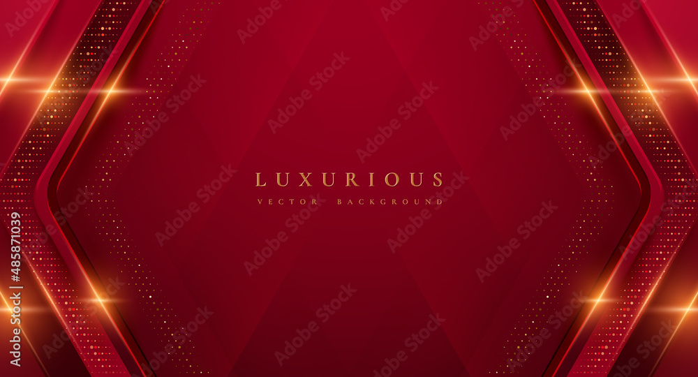 Poster Abstract red background. luxury 3D background with random shape layers and shining lines.