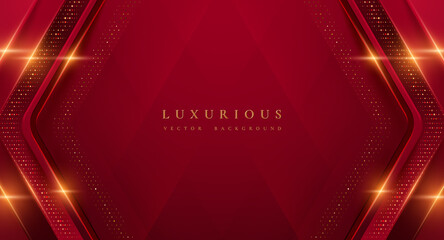 Abstract red background. luxury 3D background with random shape layers and shining lines.