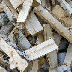 Chopped trees prepared for heating residential premises.