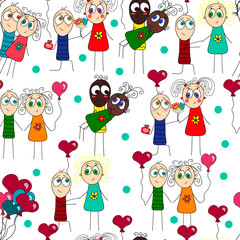 Seamless pattern vector cartoon with love couples