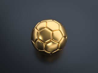 3D rendering golden soccer ball on dark background