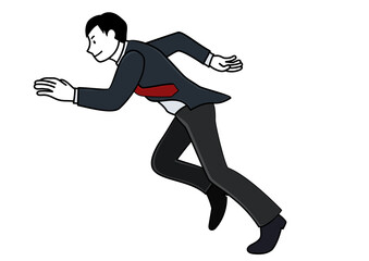 イラスト素材：自信のある表情で猛ダッシュするビジネスパーソン