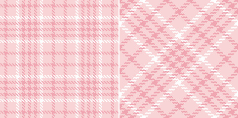 Check plaid pattern tweed in pink and white. Seamless pixel textured light pastel houndstooth tartan for dress, jacket, coat, scarf, other modern spring summer autumn winter fashion fabric design. - 485875848