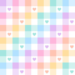 Seamless geometric vector pattern for Valentines Day with hearts. Gingham tartan check plaid vector for gift paper, tablecloth, picnic blanket, other holiday fashion textile design. Vichy print. - 485875861