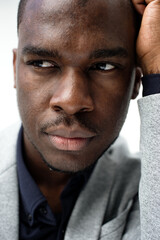 Close up serious african American man glancing