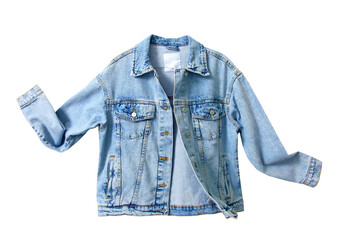 Blue denim jacket, jean coat isolated.Fashion teenager clothing. Women's men's sportwear studio...