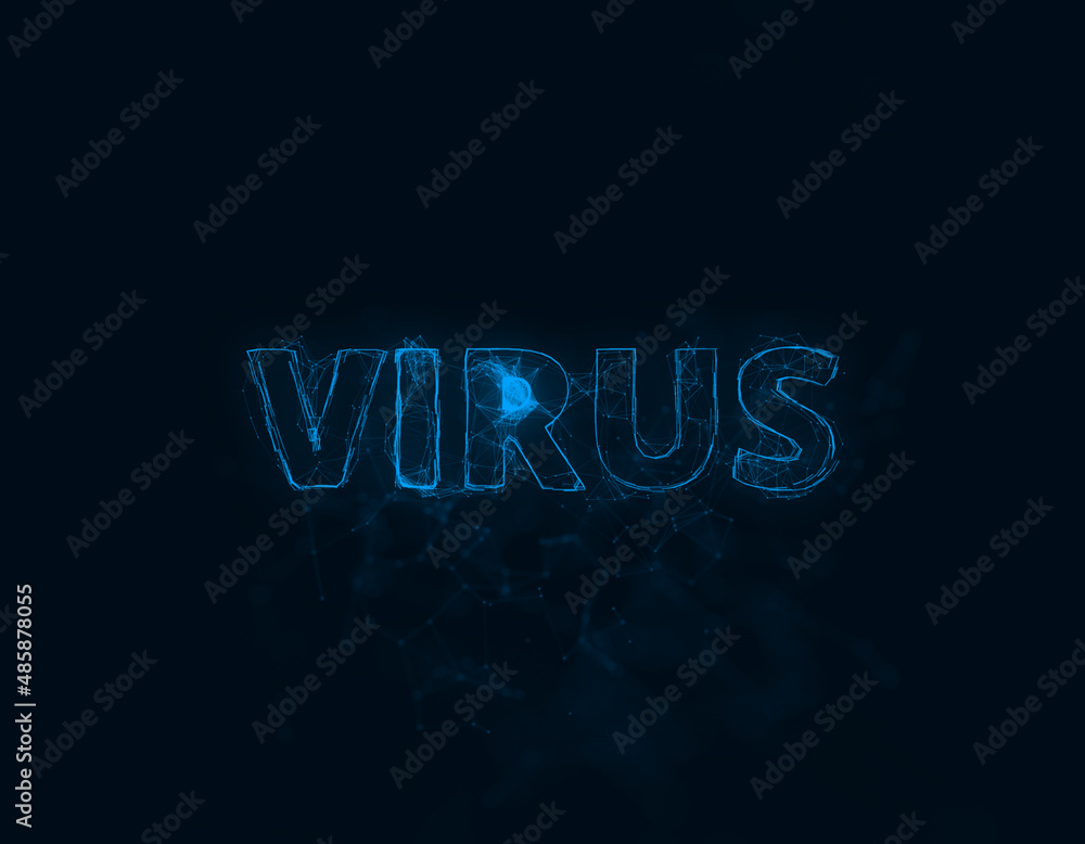 Poster Virus title with plexus effect. Connected lines with dots. Lines title plexus