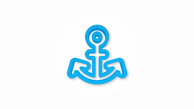 Anchor 3d line flat color icon. Realistic vector illustration. Pictogram isolated. Top view. Colorful transparent shadow design.