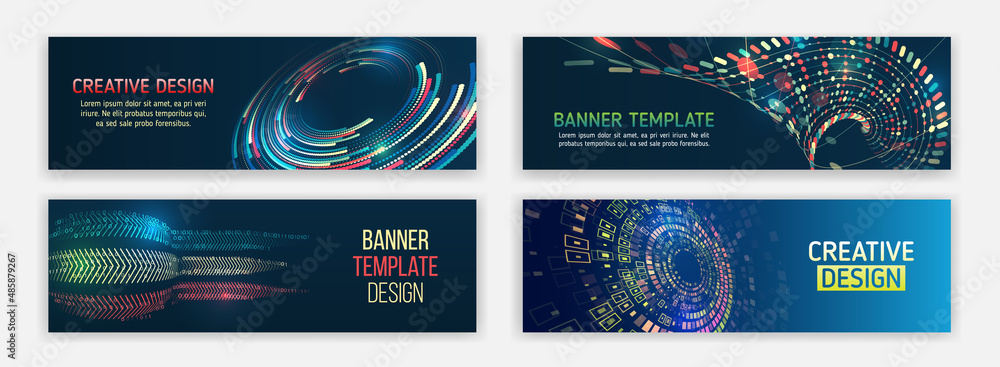 Leinwandbilder Abstract social media cover design. Big data futuristic web background. Visualization of data arrays, databases. Information flow, sorting. Set of Hi-tech banner templates for websites.