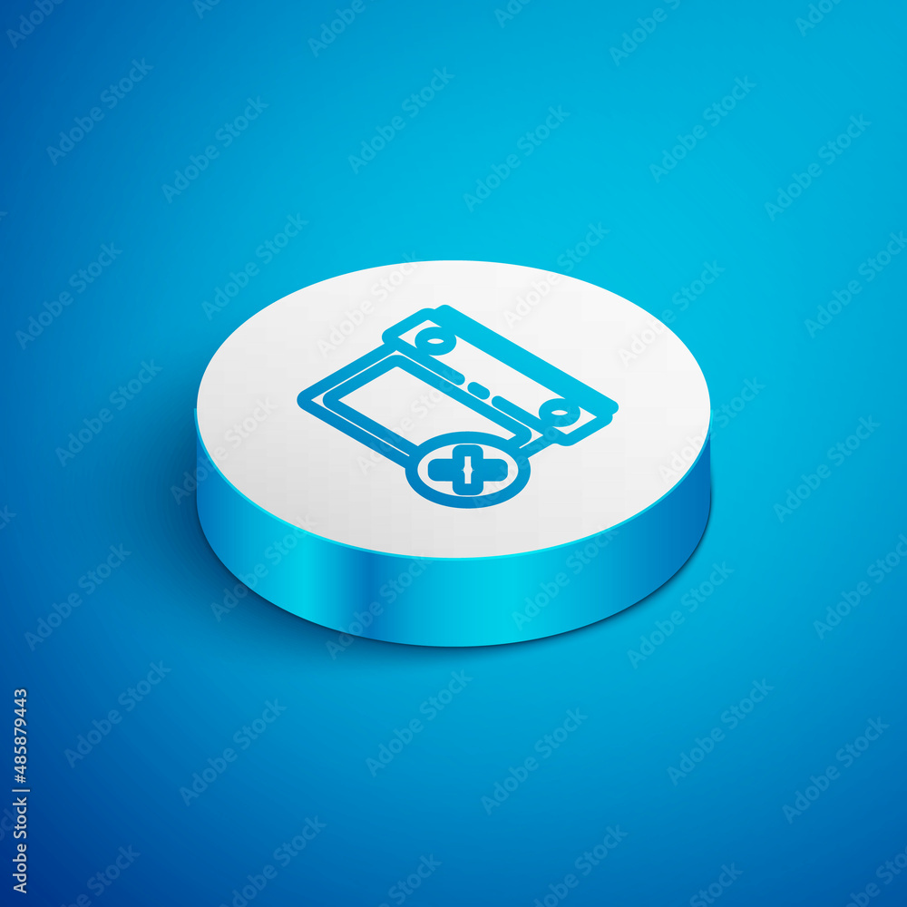 Poster isometric line calendar date delete icon isolated on blue background. event reminder symbol. white c