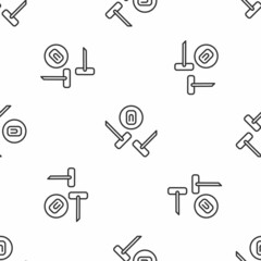 Grey line Curling sport game icon isolated seamless pattern on white background. Sport equipment. Vector