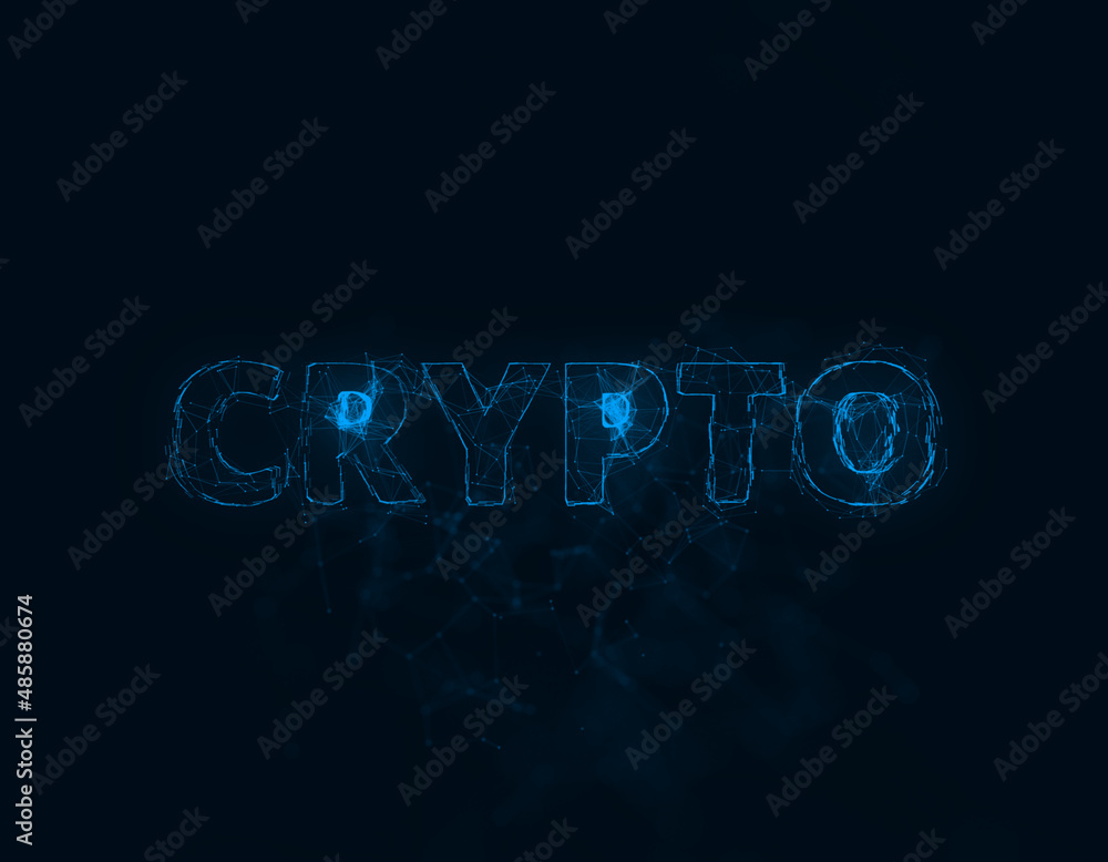 Poster Crypto title with plexus effect. Connected lines with dots. Lines title plexus