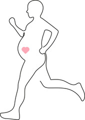 Pregnant Woman Running Sports in Pregnancy Linear Drawing