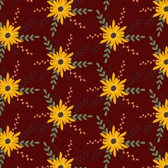 Pattern with flowers and twigs in a flat style