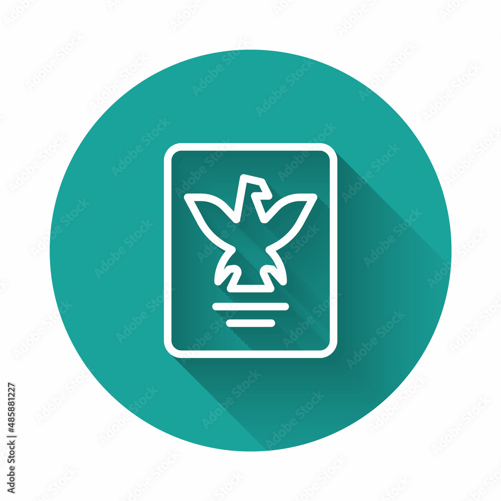 Poster white line passport with biometric data icon isolated with long shadow background. identification do