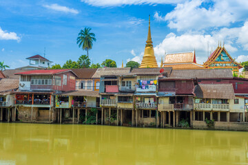 Chanthaburi river ,Classical Village near river, Chanthaburi Old Town Waterfront ,Landmark with old building village in Chanthaburi Thailand 