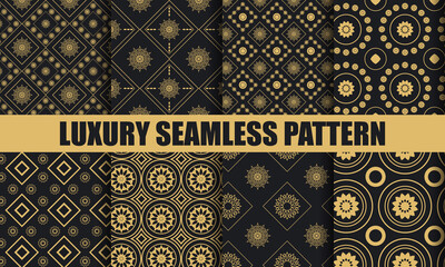 Black and gold, Luxury geometric seamless pattern, Set of modern seamless background