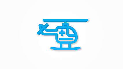 Medical helicopter 3d line flat color icon. Realistic vector illustration. Pictogram isolated. Top view. Colorful transparent shadow design.