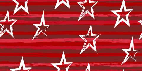 Obraz premium Grunge stripes with painted stars. Simpless. Fashion watercolor striped design.