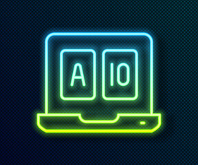 Glowing neon line Online poker table game icon isolated on black background. Online casino. Vector