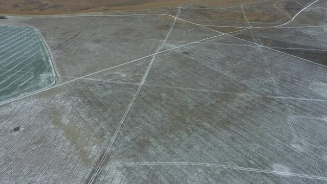 Geoglyphs. Lines on field. Roads, Aerial view. Ways, Path, trail
